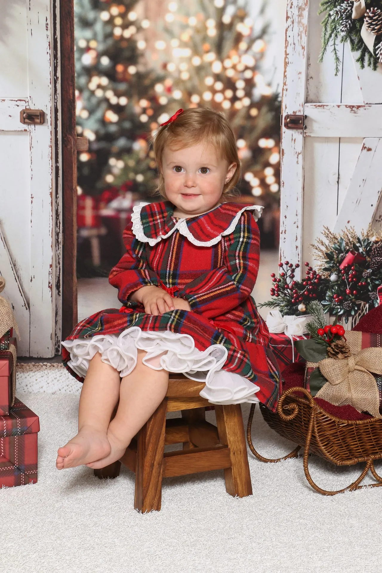 Child on stool christmas scene